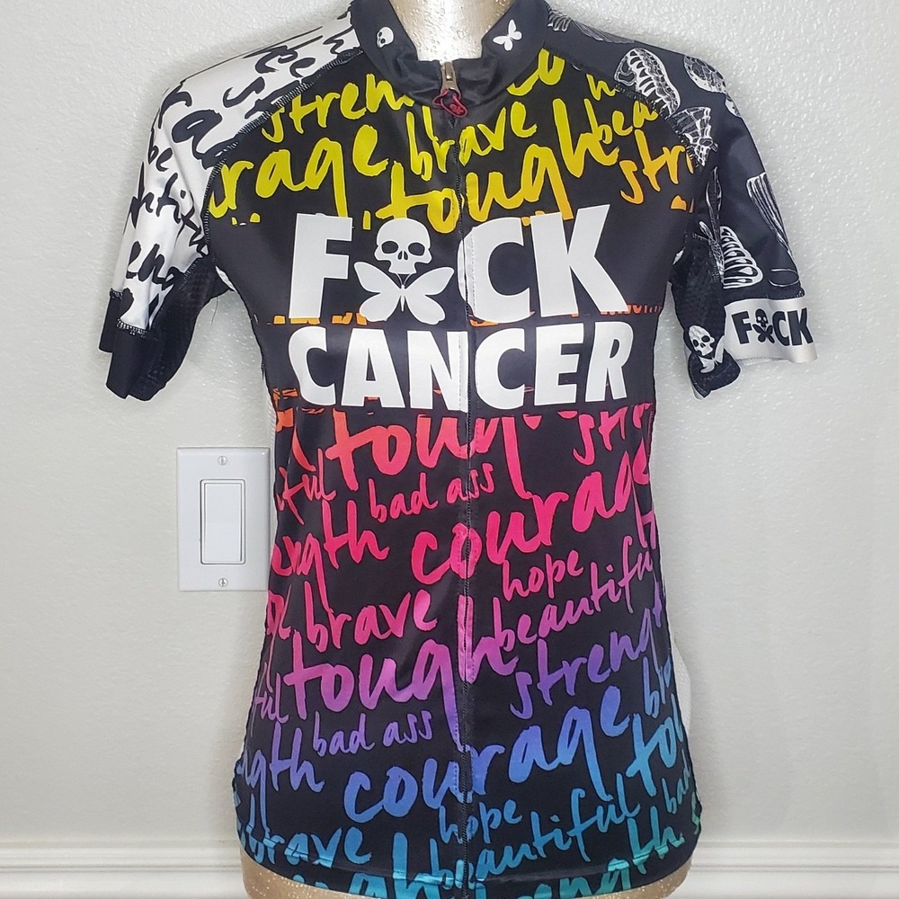 Betty Design Women F*ck Cancer Cycling Jersey M Black Multi Butterfly Graphic